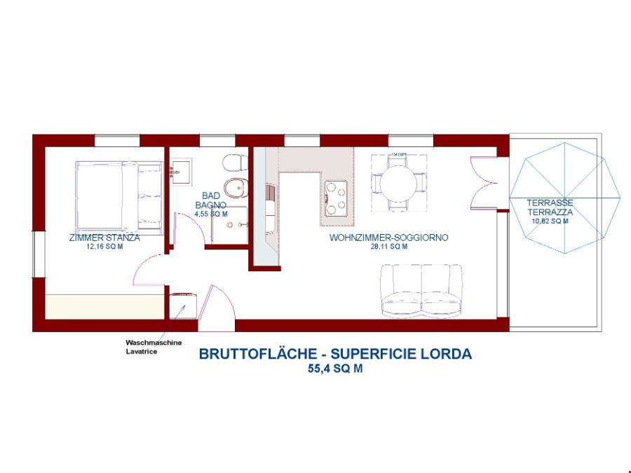 Meran – Sinich | Neuwertige Zweizimmerwohnung im 3. Stock zu vermieten