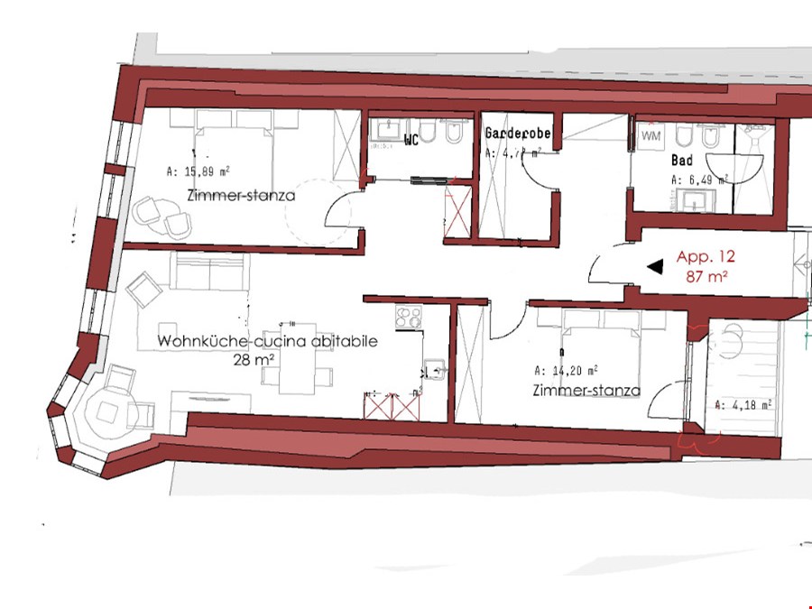Moderne Dreizimmerwohnung im Herzen der Bozner Altstadt zu vermieten