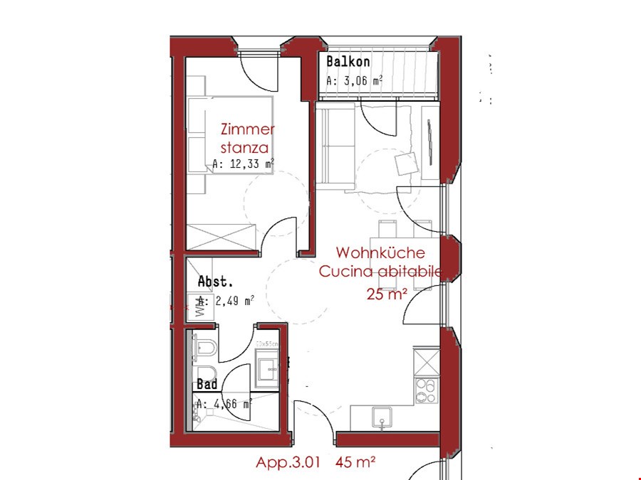 Moderne Zweizimmerwohnung im Herzen der Bozner Altstadt zu vermieten