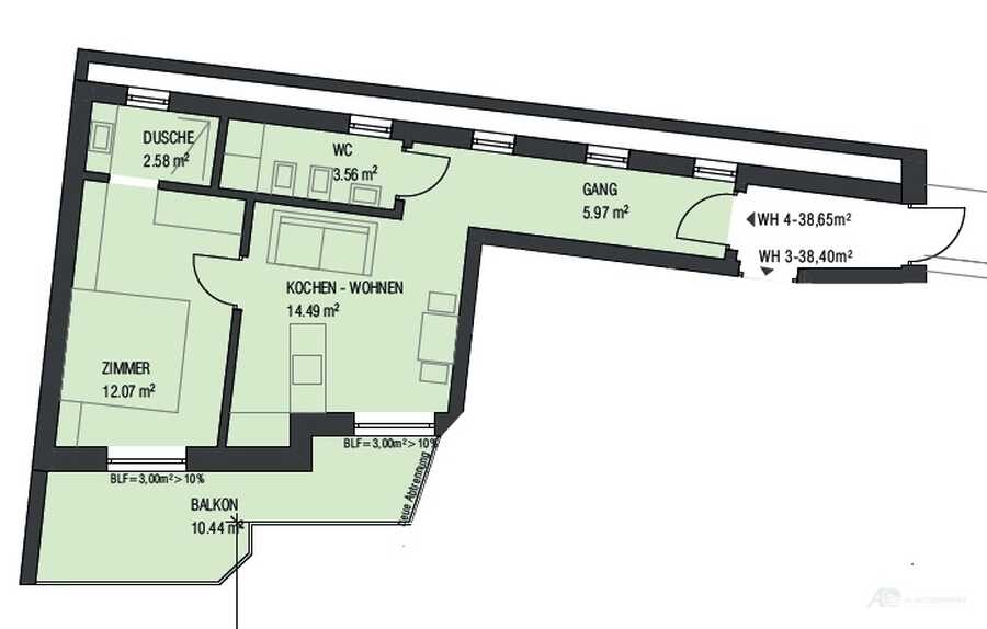 Ideale Investition: sanierte Zweizimmerwohnung mit Balkon (WG4) 3