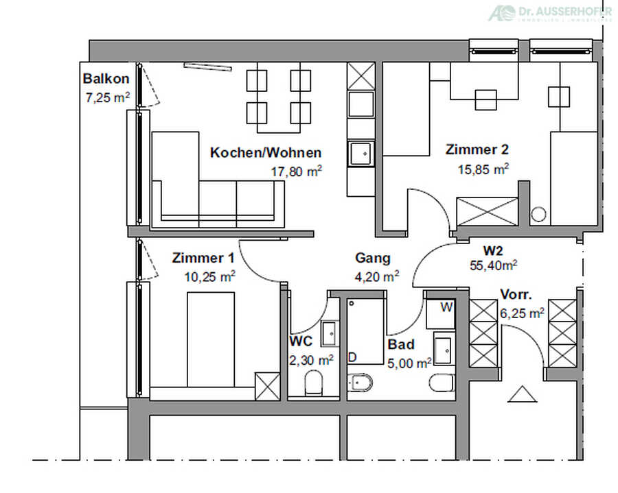 Dreizimmerwohnung im letzten Stock mit freiem Blick in zentraler Lage 4 Dreizimmerwohnung im letzten Stock mit freiem Blick in zentraler Lage 4