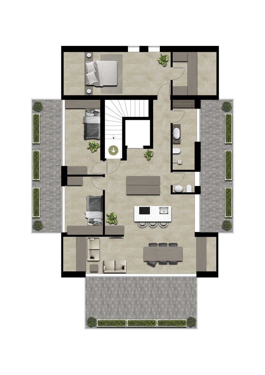 4-Zimmer-Penthouse mit Aufzug direkt in die Wohnung, mit 3 Terrassen 2