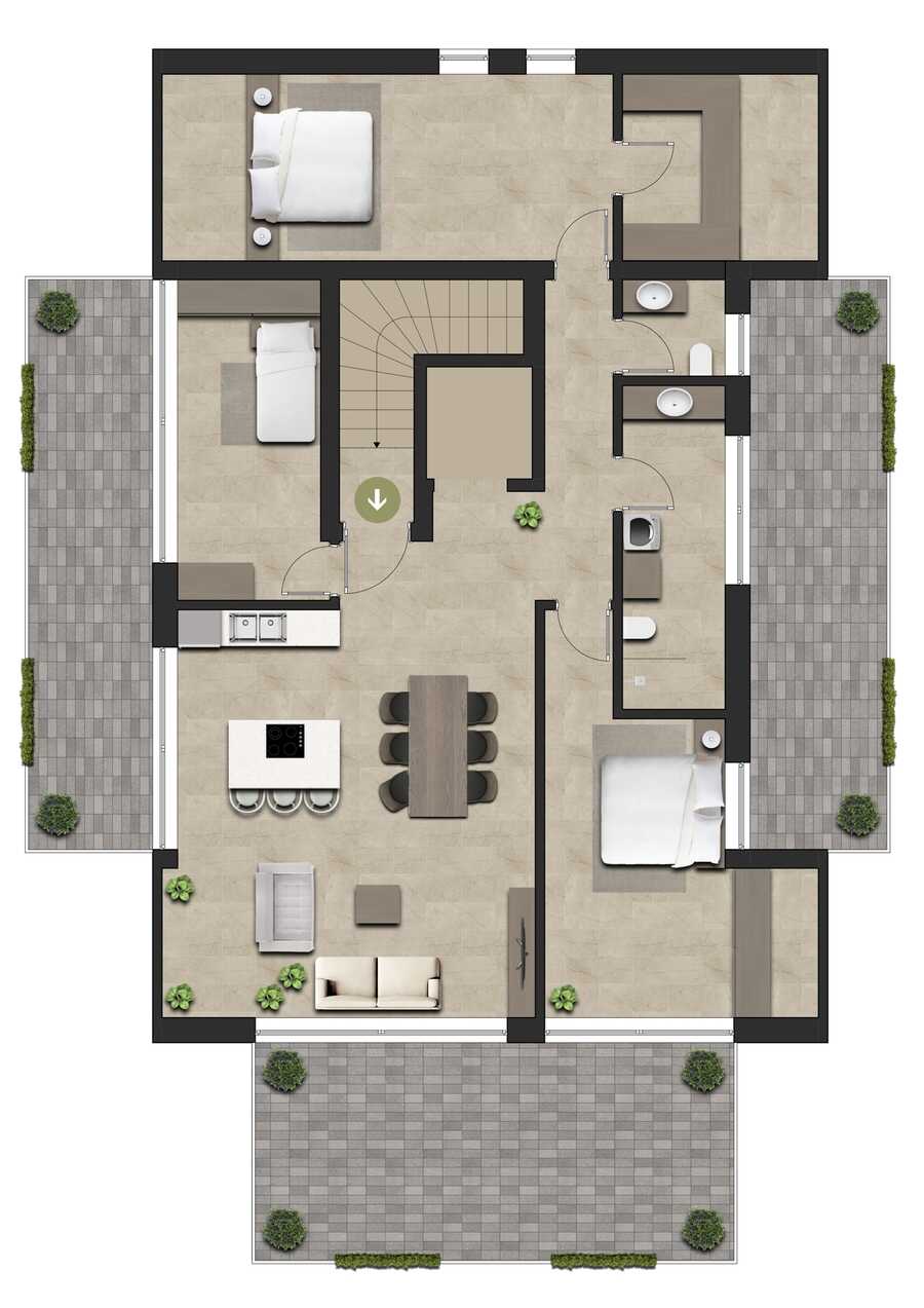 4-Zimmer-Penthouse mit Aufzug direkt in die Wohnung, mit 3 Terrassen 6